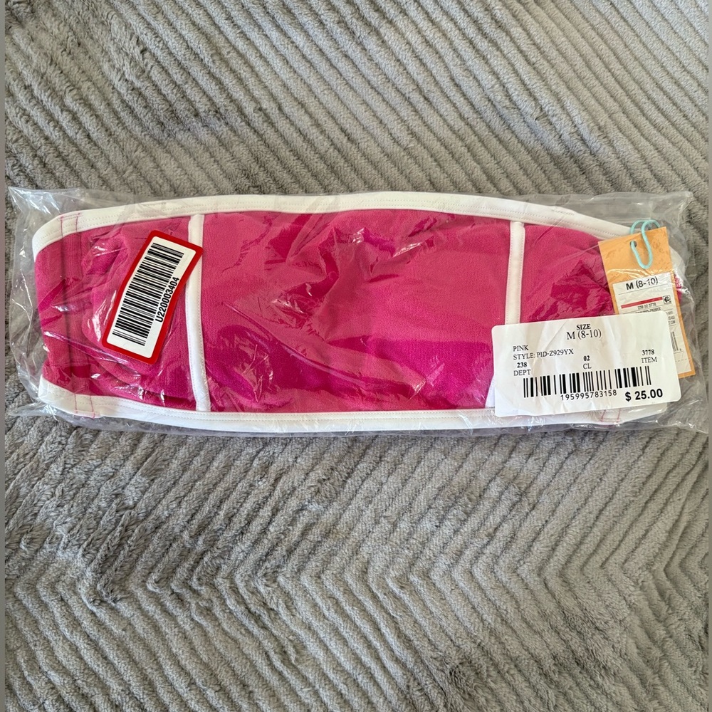 New Medium Kona Sol Pink Terry Textured Bandeau with Binding Bikini Top - Picture 8 of 11